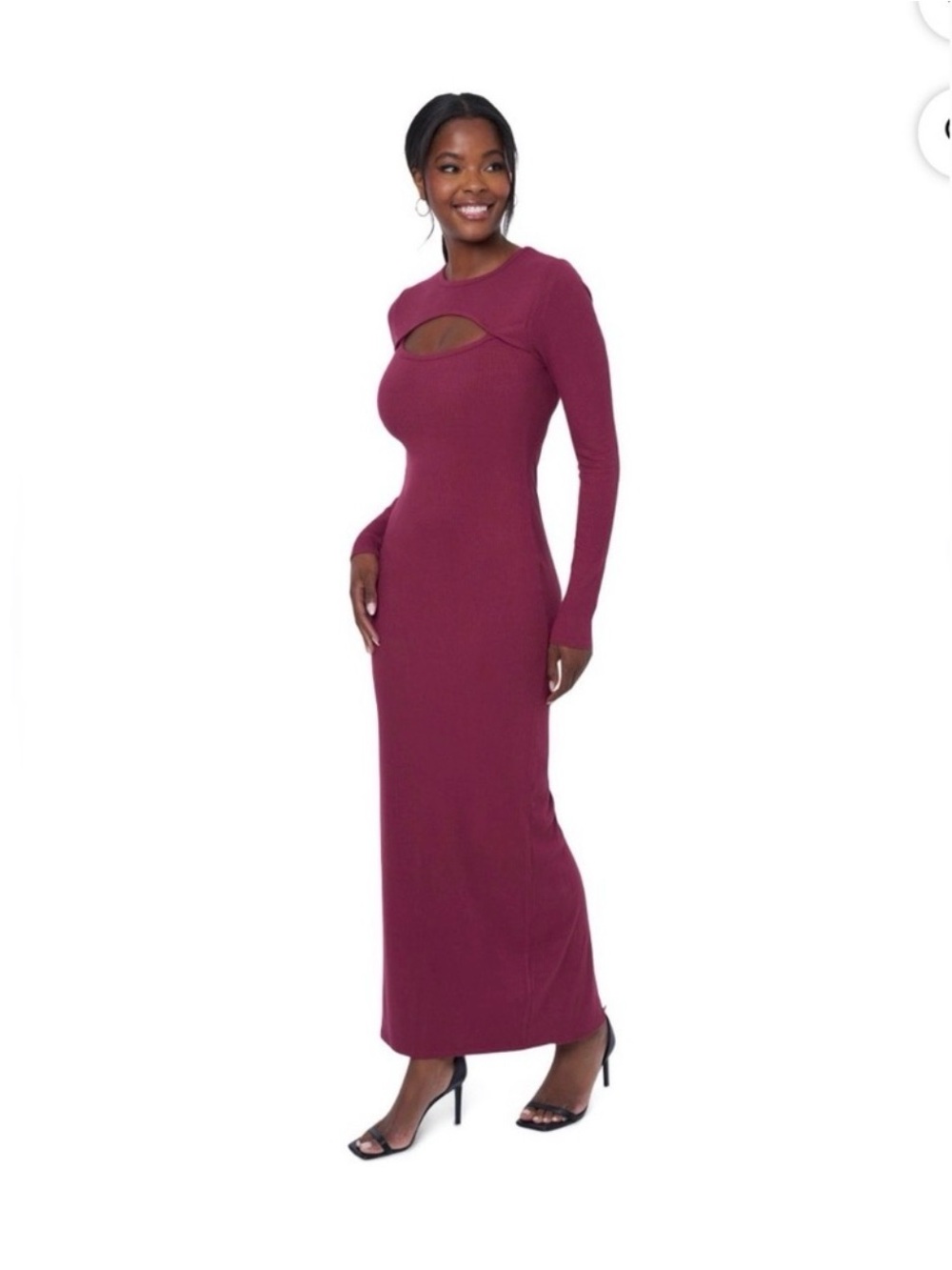 Edikted Long Sleeve Cutout Maxi Dress - Burgundy